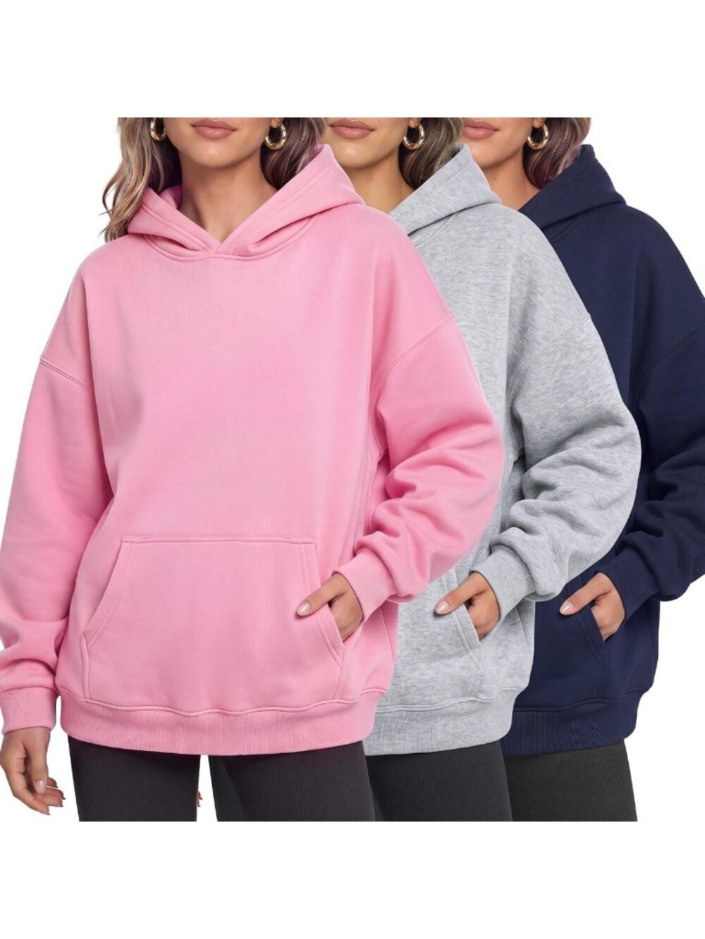 3 Pack Women's Fleece Pullover Hoodies Sweatshirt